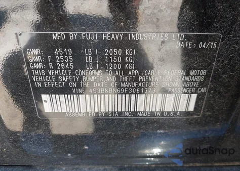 2015 Subaru Legacy 2.5I Limited from USA, damaged, VIN 4S3BNBN69F3061373